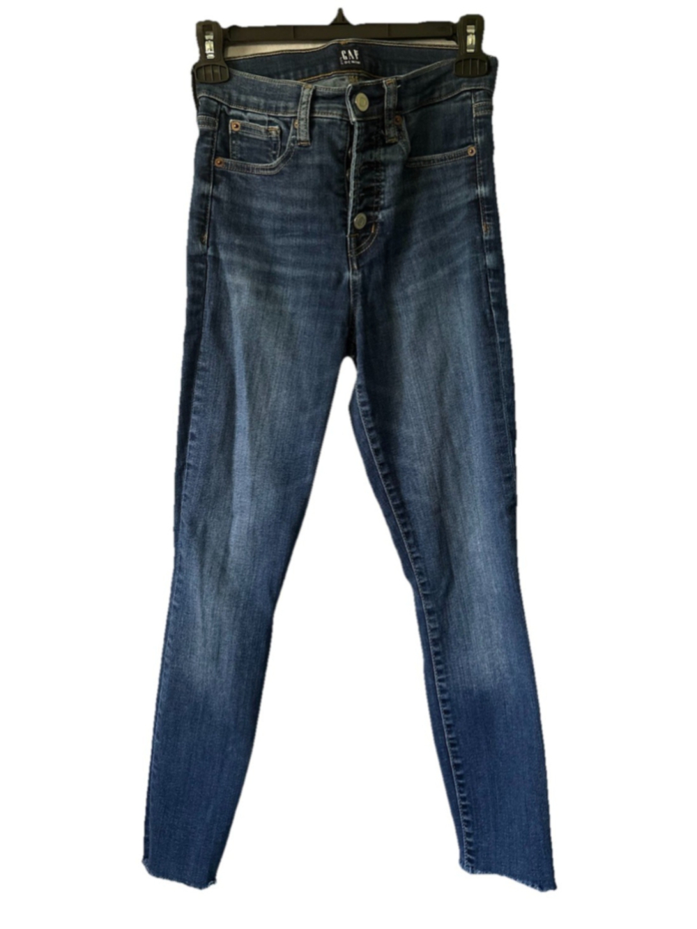 GAP Denim High Rise True Skinny Jeans Womens 0/25 2 Button Fly Raw Hem Crop